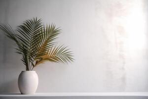 indoor view with pot and palm leaves photo