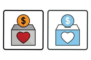 donación icono ilustración. caja y corazón con dólar. icono relacionado a caridad. dos tono icono estilo, plano línea. sencillo vector diseño editable