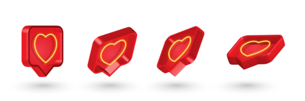 conjunto de vectores como icono de corazón en un pin rojo aislado sobre fondo blanco. neón como símbolo. Ilustración vectorial 3d. png