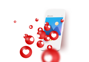 Vector illustration smartphone with heart emoji speech bubble get message on screen. Social network and mobile device concept. Graphic for websites, web banner png