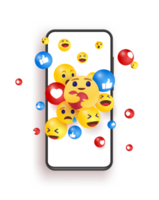 emojis saltando de una ilustración de vector de teléfono inteligente. tecnología, comunicación, concepto de diseño de redes sociales png