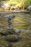 Zen balancing pebbles from river stones stack. Tranquil Concept photo