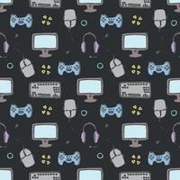 Seamless gaming pattern. Doodle background with gaming icons vector