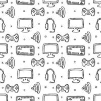 Seamless gaming pattern. Doodle background with gaming icons vector