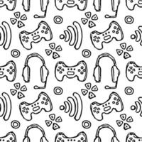 Seamless gaming pattern. Doodle background with gaming icons vector