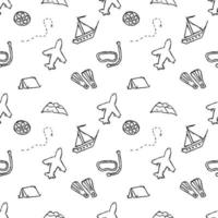 Summer seamless pattern. travel background. Travel vacation set of icons, journey and trip background. Doodle summer icons vector