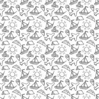Summer seamless pattern. travel background. Travel vacation set of icons, journey and trip background. Doodle summer icons vector