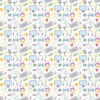 Seamless gaming pattern. Doodle background with gaming icons vector