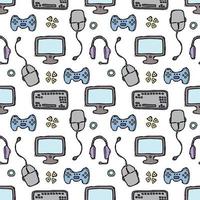 Seamless gaming pattern. Doodle background with gaming icons vector