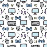 Seamless gaming pattern. Doodle background with gaming icons vector