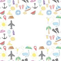 Summer seamless frame. travel background. Travel vacation set of icons, journey and trip background vector