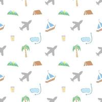 Summer seamless pattern. travel background. Travel vacation set of icons, journey and trip background. Doodle summer icons vector