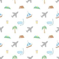 Summer seamless pattern. travel background. Travel vacation set of icons, journey and trip background. Doodle summer icons vector