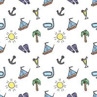 Summer seamless pattern. travel background. Travel vacation set of icons, journey and trip background. Doodle summer icons vector