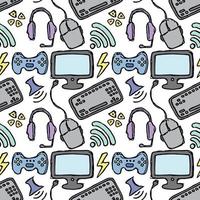 Seamless gaming pattern. Doodle background with gaming icons vector