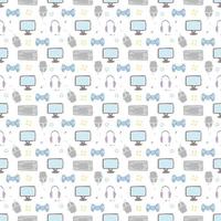 Seamless gaming pattern. Doodle background with gaming icons vector