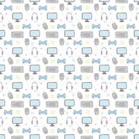 Seamless gaming pattern. Doodle background with gaming icons vector