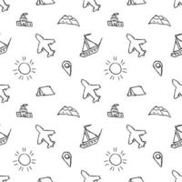 Summer seamless pattern. travel background. Travel vacation set of icons, journey and trip background. Doodle summer icons vector