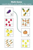 Math educational game for children. Matching mathematics activity. Counting game for kids. vector