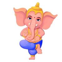 Little cute Ganesh, religious traditional god elephant in cartoon character isolated on white background. Vector illustration