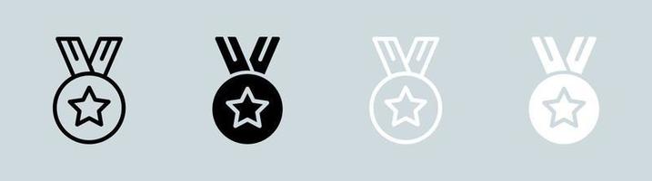 Medal icon set in black and white. Award signs vector illustration.