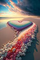 heart made out of rocks on a beach. . photo