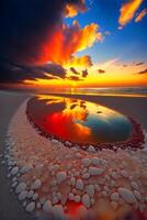 body of water sitting on top of a sandy beach. . photo