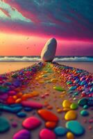 large rock sitting on top of a sandy beach. . photo