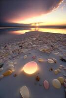 playa lleno con un montón de diferente tipos de conchas generativo ai. foto