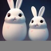 couple of toy bunnies sitting next to each other. . photo