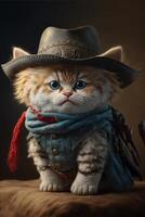 cat wearing a cowboy hat and scarf. . photo