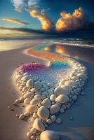 corazón hecho fuera de rocas en un playa. generativo ai. foto