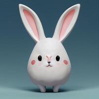 white rabbit with pink ears on a blue background. . photo