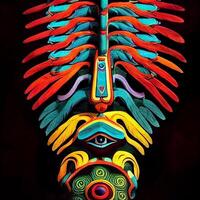 close up of a colorful mask on a black background. . photo