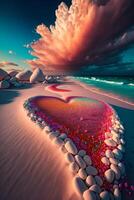 heart made out of rocks on a beach. . photo