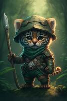 painting of a tiger cub dressed as a soldier. . photo