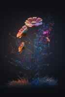 grupo de flores flotante en parte superior de un cuerpo de agua. generativo ai. foto