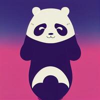 black and white panda bear on a pink and blue background. . photo