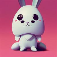 white rabbit sitting on a pink surface. . photo