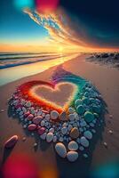 heart made out of rocks on a beach. . photo