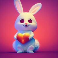 cartoon bunny holding a heart on a pink background. . photo