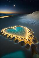 corazón hecho fuera de rocas en un playa. generativo ai. foto