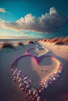 heart made out of rocks on a beach. . photo