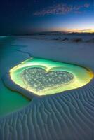 corazón conformado piscina en el medio de un desierto. generativo ai. foto