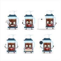 Cartoon character of french press with various chef emoticons vector