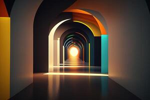 abstract tunnel corridor with rays of light shining through. photo