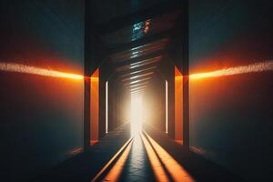 abstract tunnel corridor with rays of light shining through. photo