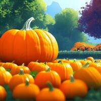 Fresh Pumpkins in Autumn Garden with Technology photo