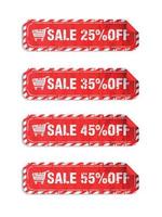 Sale red stickers set in grunge design style vector. Sale 25, 35, 45, 55 off vector