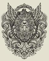 ilustración de tribal barbado hombre con león sombrero Clásico grabado ornamento en espalda Perfecto para tu negocio y mercancías vector